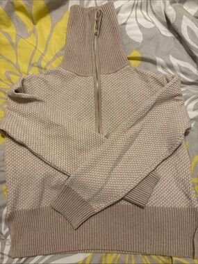 Rachel Zoe Beige Half-Zip Cowl Turtleneck Sweater
